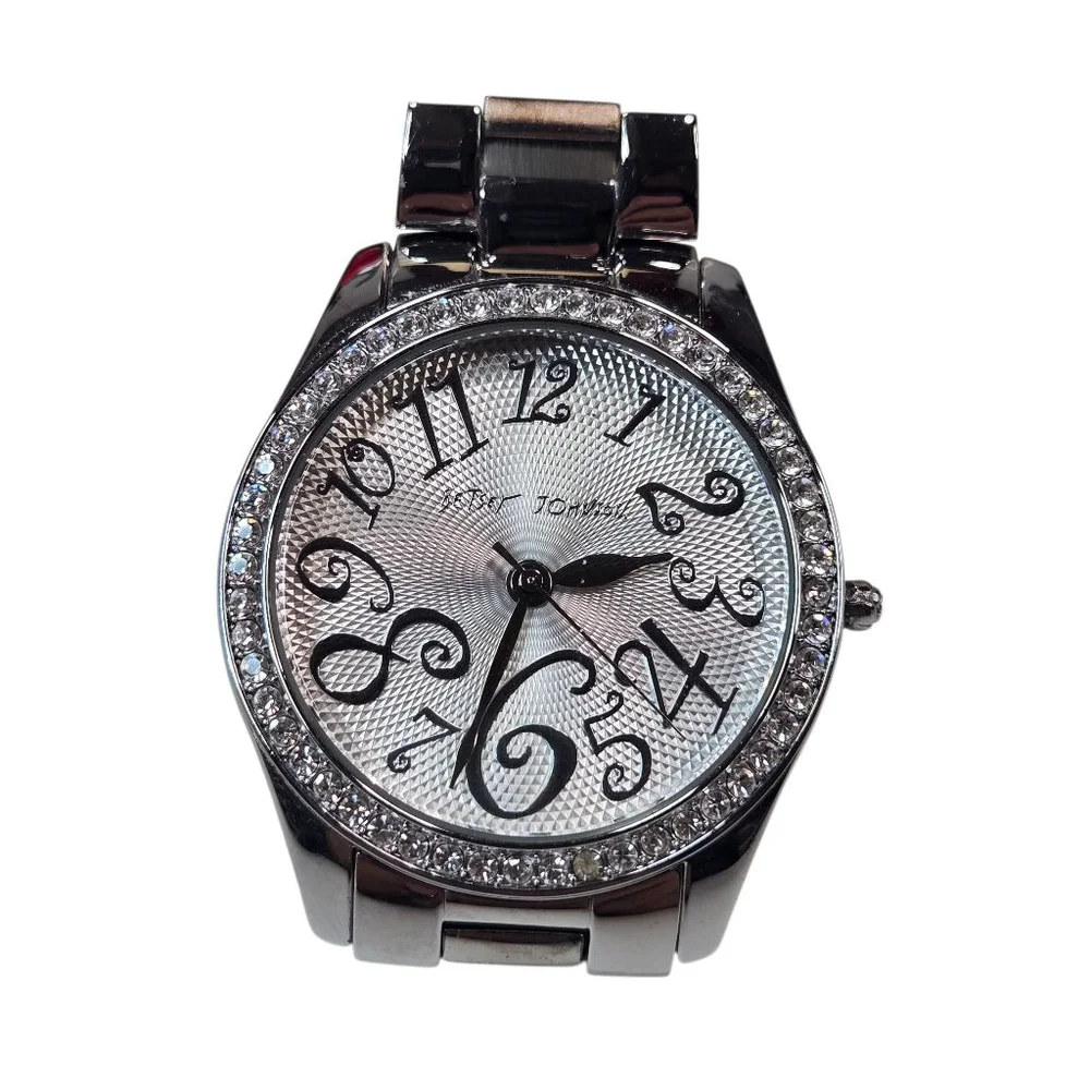 Betsey Johnson Women's Watch Silvertone with Crystal Accents Working Battery